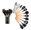 Kit 12 Utensílios De Cozinha Em Silicone E Cabo De Madeira