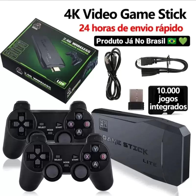 Video Game Stick 4k 10mil Jogos Retro Antigo 2 Controles Sem Fio Console Original Portatil 4K HDMI